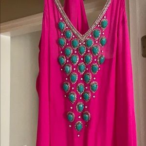 Pink embellished silk gown